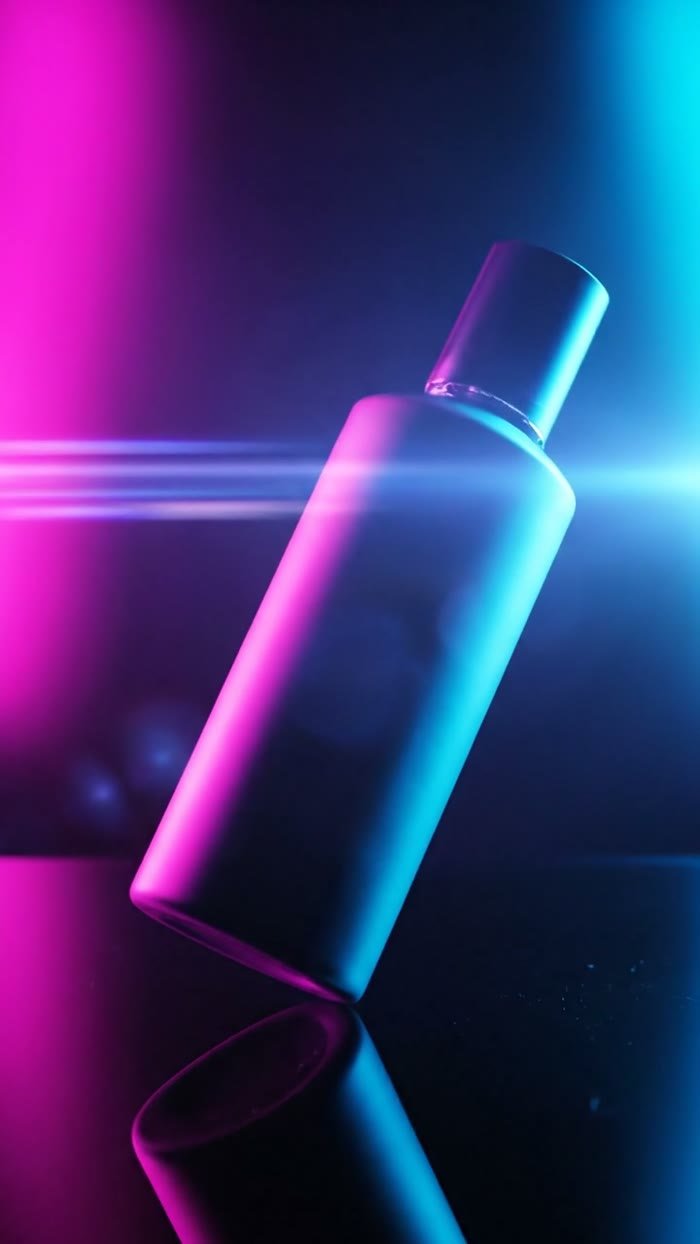Frame from a social cutdown example - bottle spinning in neon light