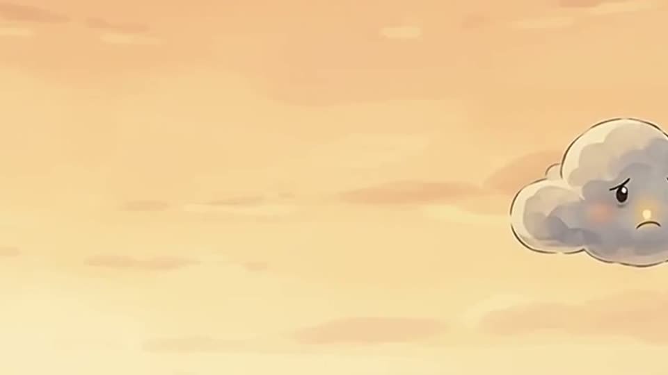 Hand-painted animated cloud character against a warm sunrise sky, from a brand story film